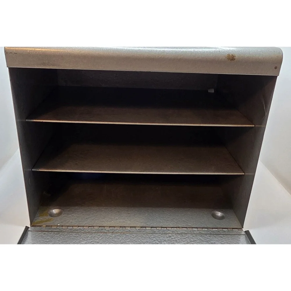 Vintage Brumberger Metal Slide Storage Case Gray Hammered Finish 3-Shelf Box